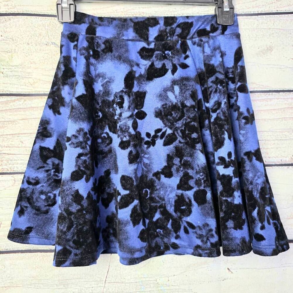 Rue21 Blue Black Velvet Floral Skater Skirt XS